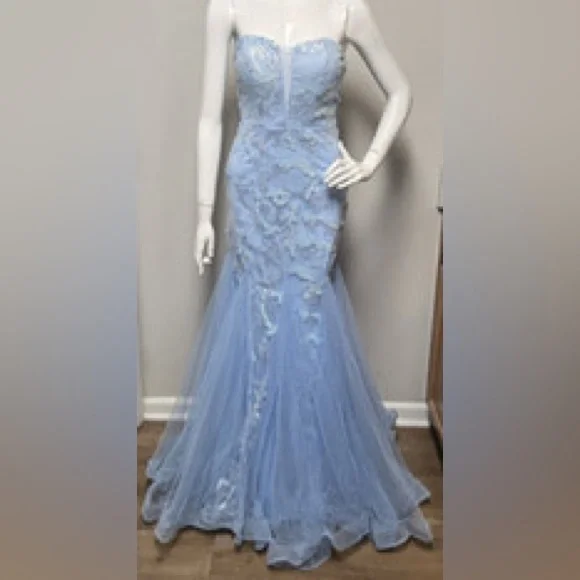 XL Blue Strapless Mermaid Prom Dress- BLUE - Picture 1 of 4